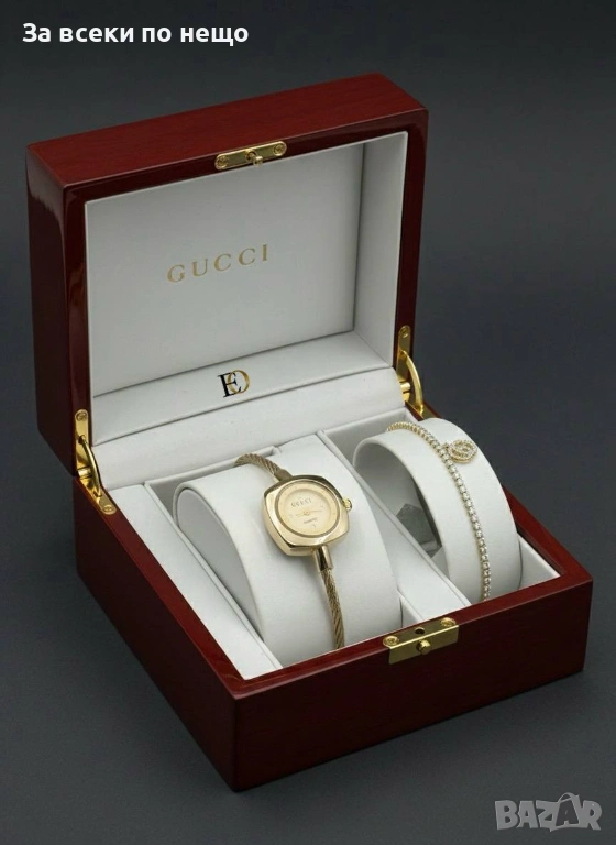 Gucci Дамски Подаръчен Комплект Часовник И Гривна Гучи - Налиочни Различни Цветове Код SK701, снимка 1