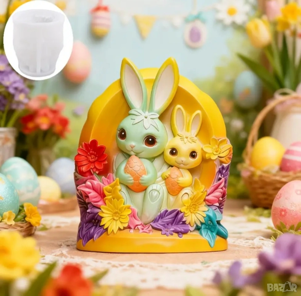 Молд две зайчета с яйце (5), снимка 1