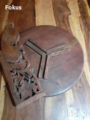 Стара  масичка дърворезба с инкрустации от седеф, снимка 7 - Антикварни и старинни предмети - 50999072