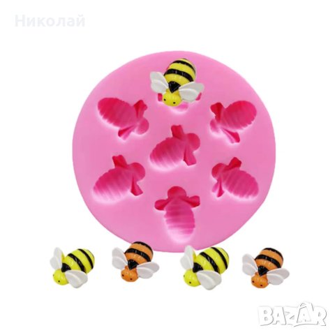 Силиконов молд 7 пчели , декорация на торта , фондан , бонбони пчелички мед, снимка 1 - Форми - 43488880