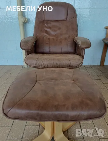 Въртящ фотьойл с подпиралка за крака, снимка 4 - Дивани и мека мебел - 49394957