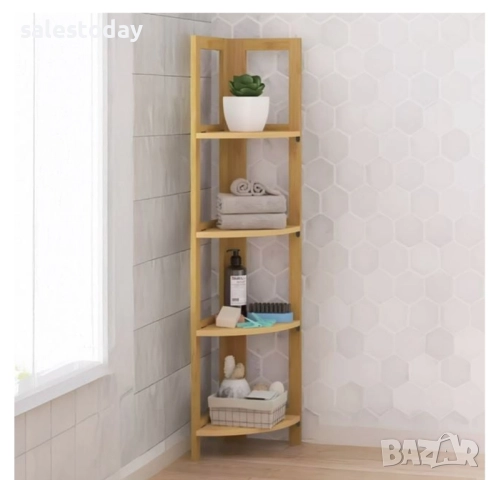 Етажерка за баня от бамбук, ъглов рафт, снимка 3 - Етажерки - 44462168