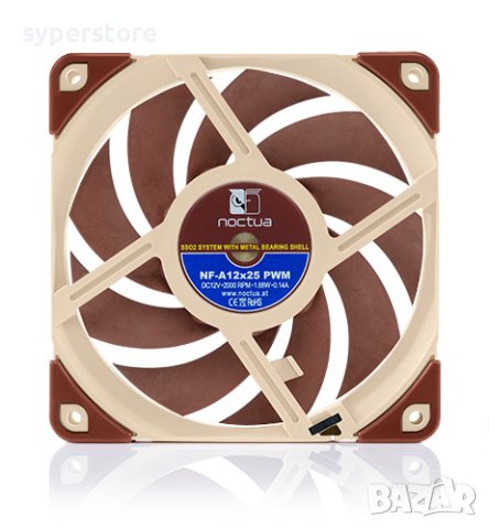 Вентилатор за компютър 120x120x25mm Noctua NF-A12x25-PWM SSO2 Bearing 4-pin PWM 2000RPM 12V, снимка 3 - Други - 40494341