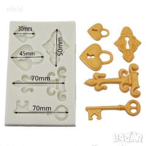 Ключ Катинар сърце Брава Панта силиконов молд форма декорация украса фондан торта мъфини и др, снимка 3 - Форми - 32827978