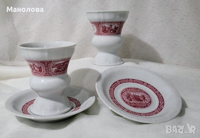 Две порцеланови чаши за кафе без дръжки в комплект с чинийки Heinrich & Co., снимка 3 - Сервизи - 43334815
