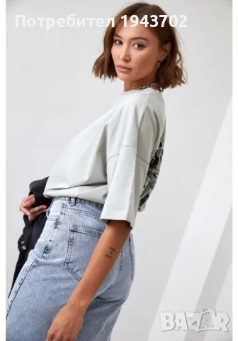 Широка дамска тениска в сив цвят 22103, снимка 3 - Тениски - 48119191