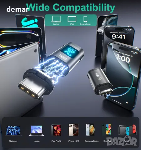 HanCenDa 2 бр. цифров USB-C магнитен адаптер, 24-пинов прав USB-C мъжки към женски адаптер, PD 240W, снимка 7 - Друга електроника - 49881025