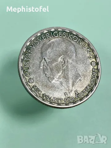 1 крона 1947 г, Швеция - сребърна монета, снимка 4 - Нумизматика и бонистика - 48051023