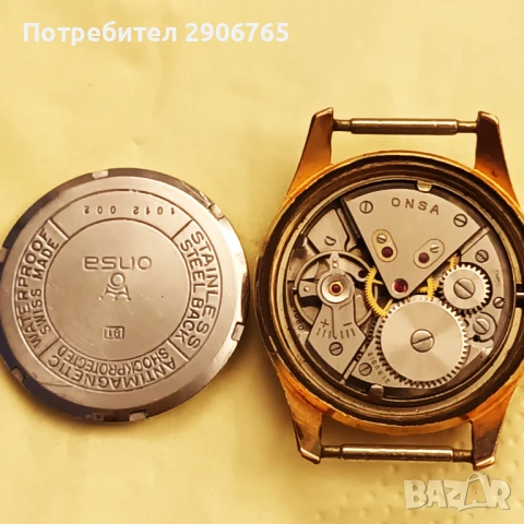 Стар позлатен Швейцарски часовник ONSA 21j работещ, снимка 6 - Антикварни и старинни предмети - 51158386