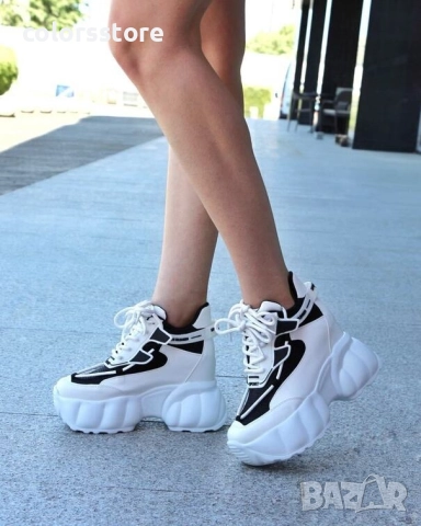 Кецове на платформа - бяло с черно - PA300

