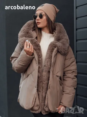 LUNAVI Дамско зимно яке ватирано с косъм, 3цвята , снимка 2 - Якета - 47488594