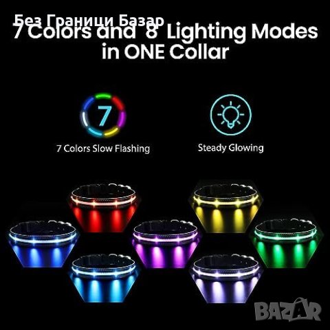Нов Акумулаторен светещ нашийник за кучета със 7 LED цвята, снимка 6 - Други - 43198753