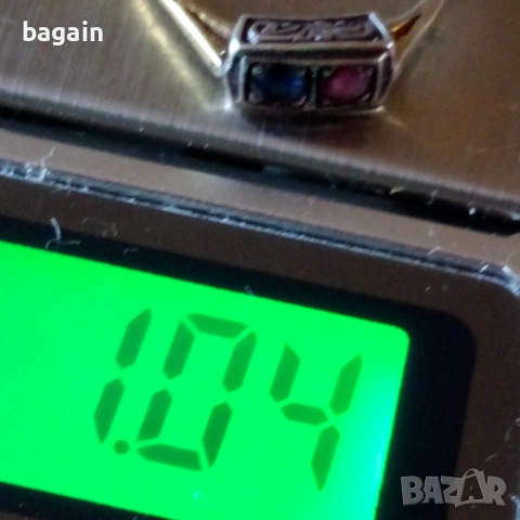 Пръстен със сапфир и рубин. Сребро с позлата., снимка 4 - Пръстени - 53112172