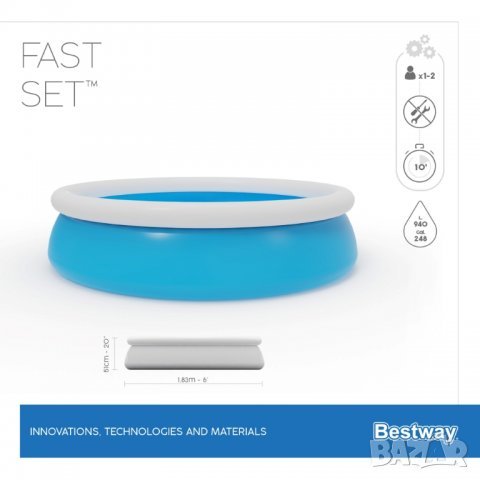 Басейн с надуваем ринг BESTWAY -  ( 1.83 х 0.51 м. ) 57392, снимка 2 - Басейни и аксесоари - 37207255
