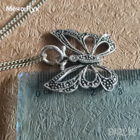 Сребърен синджир с висулка Пеперуда (318), снимка 5 - Колиета, медальони, синджири - 48835678