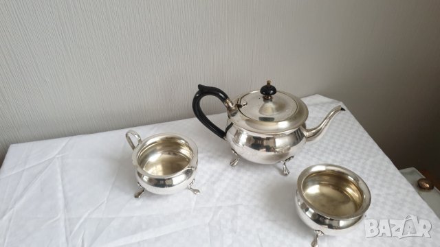 Английски посребърен сервиз за чай от 3 части, снимка 4 - Антикварни и старинни предмети - 43203606