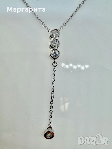 Сребърно колие с мойсанит (диамант) 0.4к, снимка 3 - Колиета, медальони, синджири - 51939231
