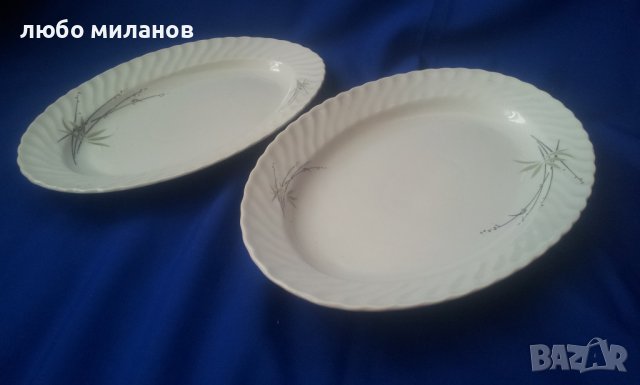 Две порцеланови чинии, елипси, голяма и по-голяма, салатни, ордьоври