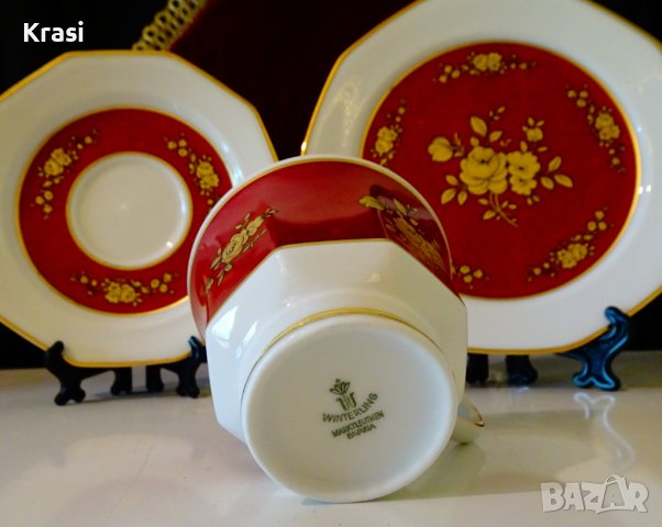 Чаша с чинии баварски порцелан,злато,рози,рубин. , снимка 6 - Чаши - 38215213