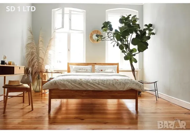 Дървено двойно легло с ратанова табла COUCH Pola 50739634 рамка 180x200 cm рустик легло от масивно д, снимка 2 - Спални и легла - 49438720