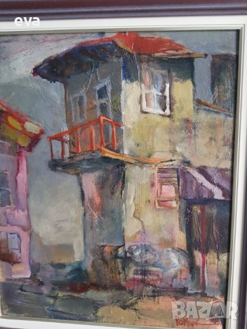 Росен Марковски Къща 1988г. пейзаж ранна маслена картина   , снимка 4 - Картини - 38533357