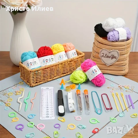 Комплект за плетене на една кука за начинаещи с чанта 75 части, снимка 5 - Други стоки за дома - 51201463
