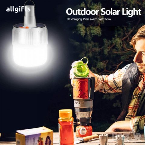 Мощна соларна къмпинг LED лампа за окачване Т2022 с пет режима на светене, BFO, снимка 6 - Лед осветление - 37160330