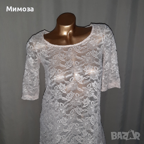 Н&М S/M Млечно бежава ,прозрачна, дантелена рокля на цветя , снимка 4 - Рокли - 36472090