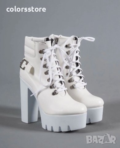 Боти на ток - бяла кожа с бяло ходило - BT14, снимка 3 - Дамски боти - 34645971