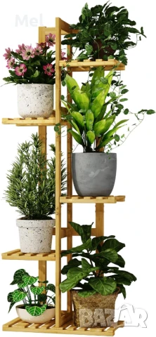Бамбуков цветарник, поставка за растения, натурален цвят, пет нива, снимка 3 - Стайни растения - 50769035