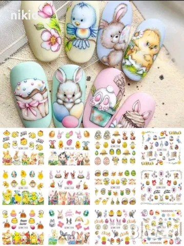 заек пиле яйце лист Великденски слайдер 12 в 1 татос ваденки водни стикери за нокти