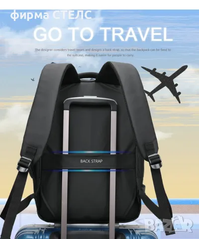 Раница за пътуване STELS, Ръчен багаж, 32x13x40см, Черен, снимка 12 - Раници - 47373075