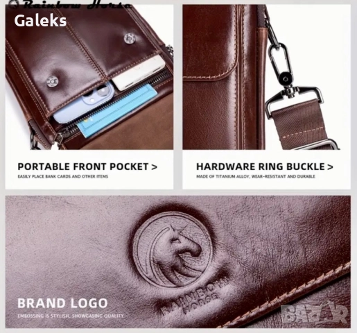 Мъжка класическа кросбоди чанта със стилна визия /Кафява естест. кожа!, снимка 6 - Чанти - 51552740