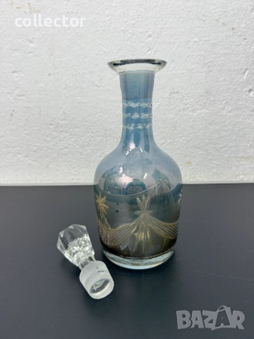 Винтидж ирисцентен стъклен декантер / гарафа / бутилка. №7667, снимка 5 - Антикварни и старинни предмети - 52582656