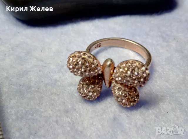 КРАСИВ ПОЗЛАТЕН СРЕБЪРЕН ПРЪСТЕН ПЕПЕРУДА СРЕБРО 925 с ДЕБЕЛА ЖЪЛТА ПОЗЛАТА и ИСКРЯЩИ ЦИРКОНИ 48355