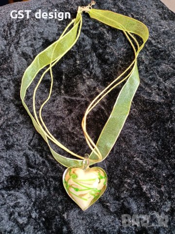 Спешно Топ Колие Висулка Мурано Стъкло Органза Релеф Сърце , снимка 1