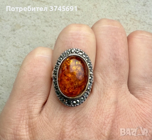 Античен руски пръстен сребро и кехлибар, снимка 3 - Пръстени - 48478119