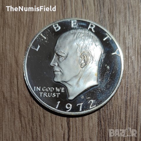 Сребърна монета 1 долар 1972 САЩ Айзенхауер PROOF, снимка 2 - Нумизматика и бонистика - 43951367