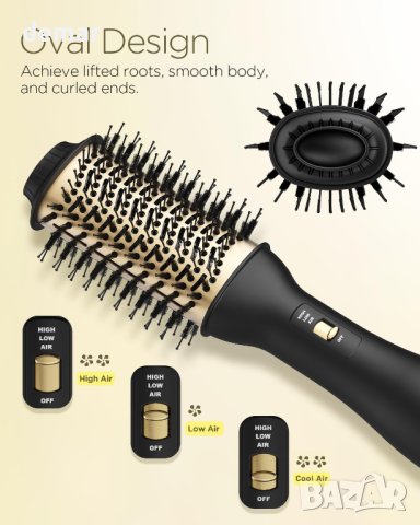 Четка с горещ въздух за сушене, изправяне, обем на коса - 60 мм овален дизайн - черен, снимка 2 - Сешоари - 43673765