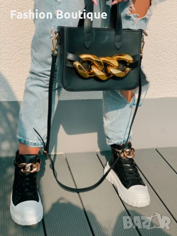 Черни дамски кецове- боти, снимка 4 - Маратонки - 51245372