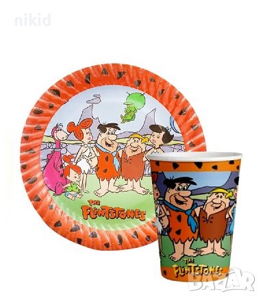 Семейство Флинстоун Flintstones 8 бр големи парти чинии чинийки рожден ден, снимка 2 - Чинии - 40581863