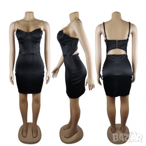 Черна рокля сатен с верижки , снимка 6 - Рокли - 35057151