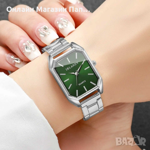 Дамски кварцов часовник IRLANDY – правоъгълен корпус, стоманена верижка, сребрист или златист, снимка 11 - Дамски - 52349028