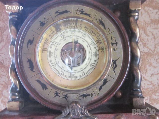 Уникален бронзов барометър термометър в кутия , снимка 3 - Колекции - 36902639