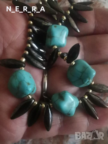 Гердан от естествен тюркоаз и хематит, снимка 4 - Колиета, медальони, синджири - 50584310