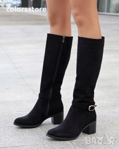 Ботуши на ток - черен велур - GRS90 , снимка 2 - Дамски ботуши - 51662951