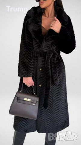 -20% луксозно палто, еко косъм, релеф, цвят черен