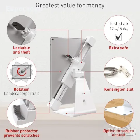 Поставка за таблет BARKAN, 7" - 14" (17.7 х 35.5 cm), 360°, пасва на Apple iPad/Air/Mini, снимка 4 - Селфи стикове, аксесоари - 47826884