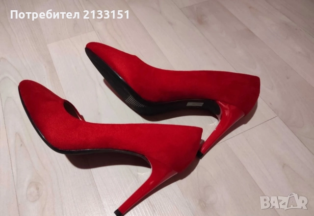Червени велурени обувки на висок ток, снимка 2 - Дамски обувки на ток - 52062211
