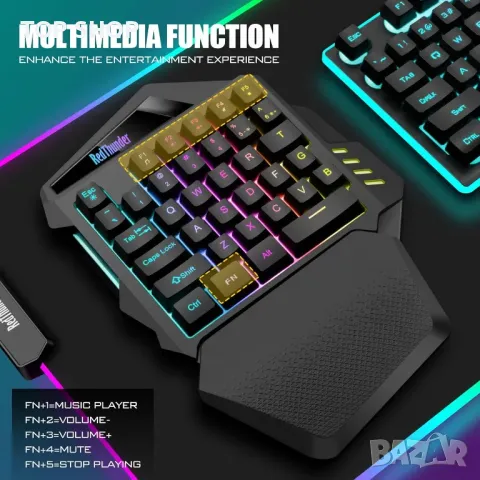Безжична клавиатура за игри RedThunder 2,4 Ghz RGB, снимка 6 - Клавиатури и мишки - 48494792